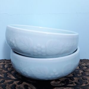 Celadon Korean Asian Rice Bowls Aqua Blue Green Grape Leaves Vines Cereal Soup